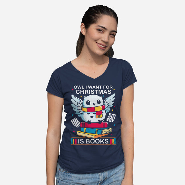 Owl I Want For Christmas Is Books-Womens-V-Neck-Tee-Vallina84