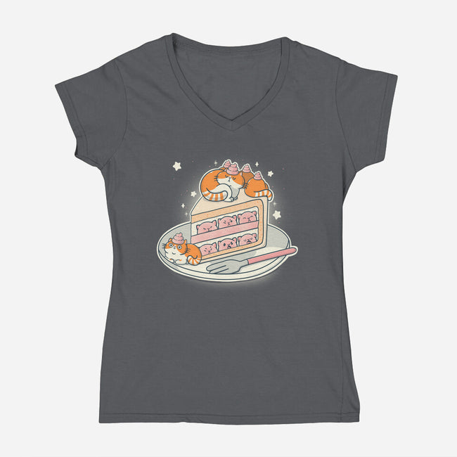 Kitty Cake-Womens-V-Neck-Tee-Freecheese