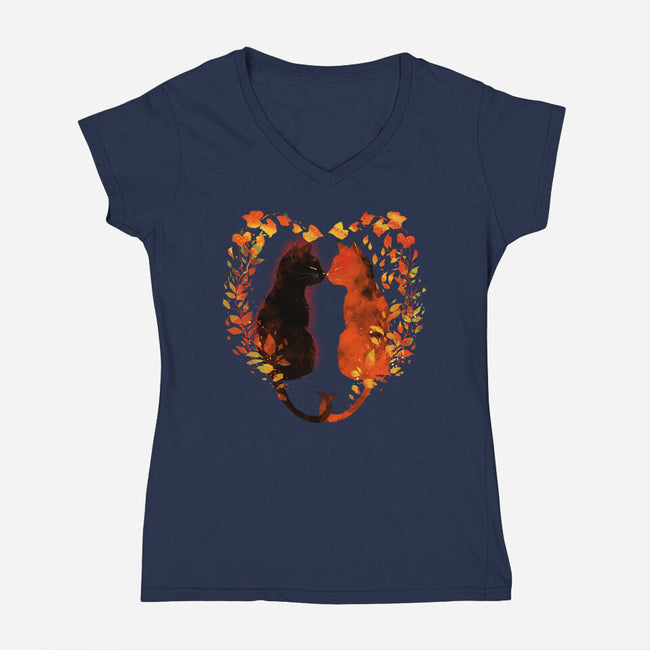 Cats In Fall-Womens-V-Neck-Tee-kharmazero