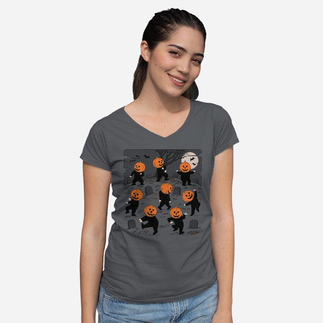 Halloween Dance-Womens-V-Neck-Tee-pigboom