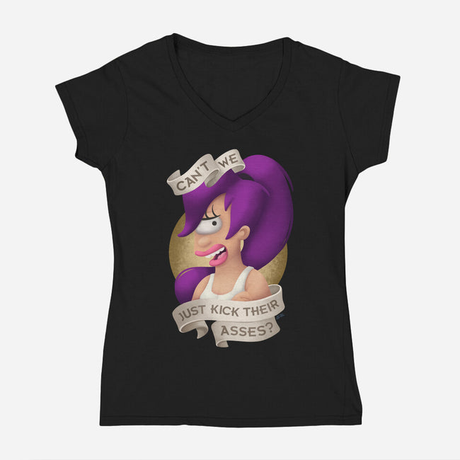 Can’t We Just-Womens-V-Neck-Tee-ChristaDoodles