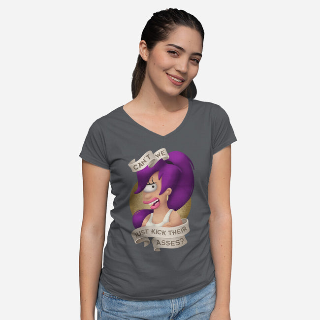 Can’t We Just-Womens-V-Neck-Tee-ChristaDoodles