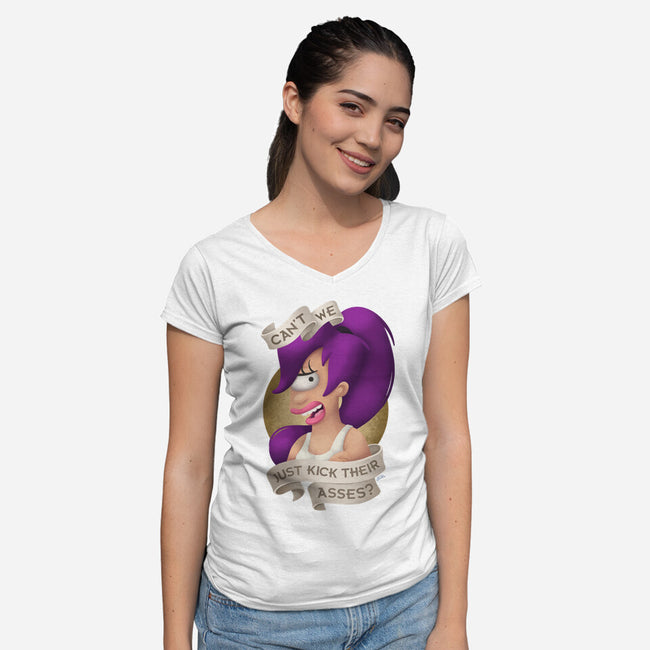 Can’t We Just-Womens-V-Neck-Tee-ChristaDoodles