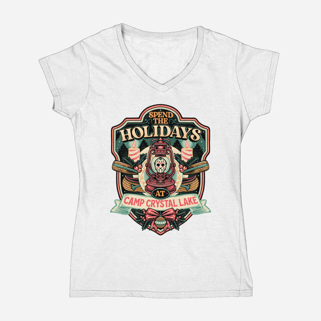 Holiday Camp-Womens-V-Neck-Tee-glitchygorilla