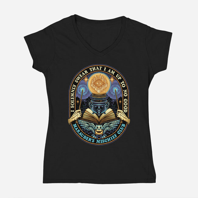 Mischief Club-Womens-V-Neck-Tee-glitchygorilla