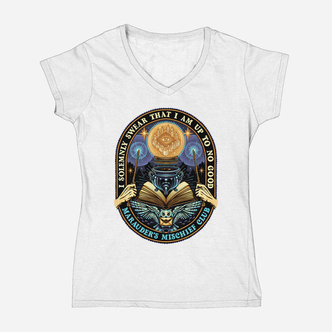 Mischief Club-Womens-V-Neck-Tee-glitchygorilla