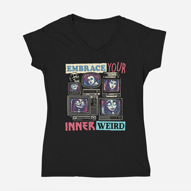 Embrace Your Inner Weird-Womens-V-Neck-Tee-glitchygorilla