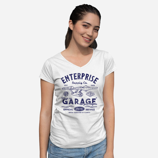 Enterprise Garage-Womens-V-Neck-Tee-Arinesart