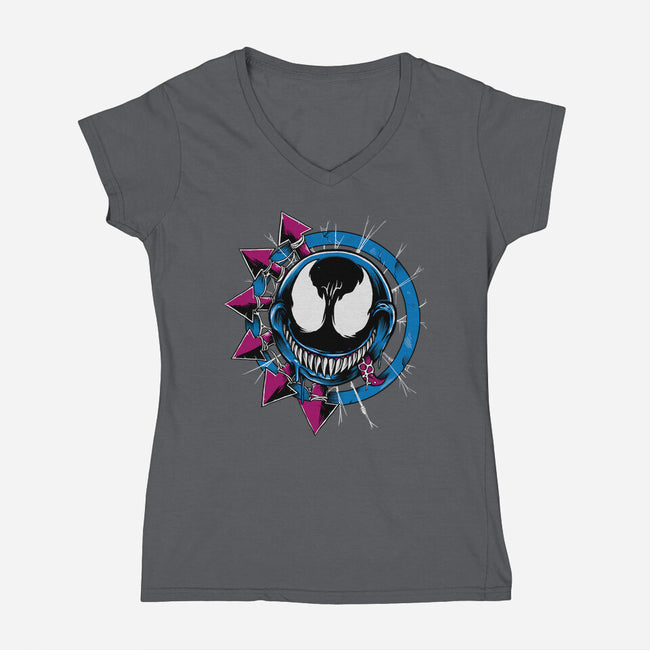 Venom Smiley-Womens-V-Neck-Tee-joerawks