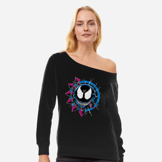 Venom Smiley-Womens-Off Shoulder-Sweatshirt-joerawks