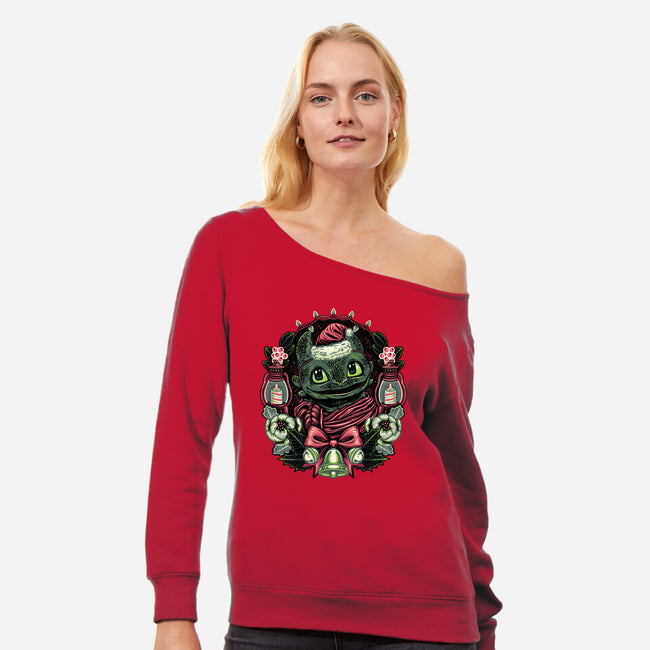 Christmas Dragon-Womens-Off Shoulder-Sweatshirt-glitchygorilla