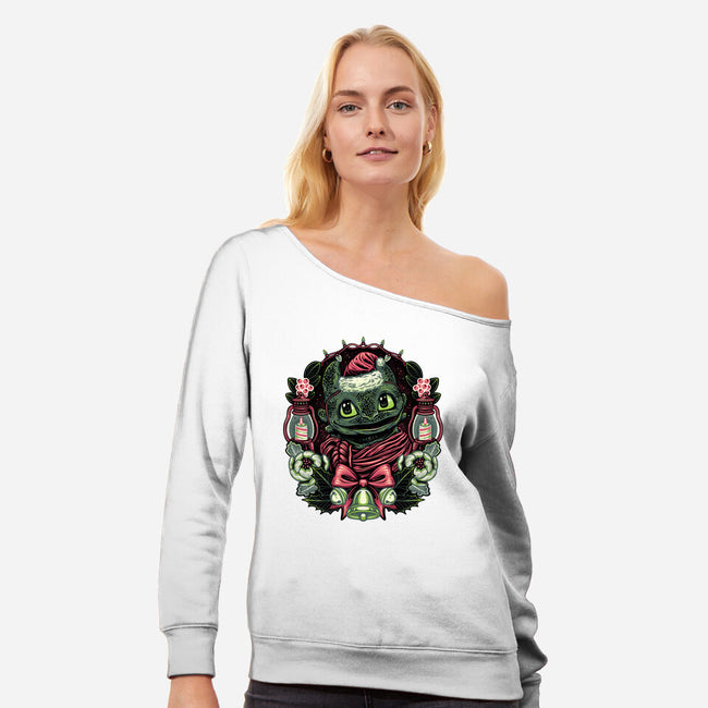 Christmas Dragon-Womens-Off Shoulder-Sweatshirt-glitchygorilla