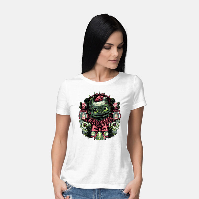 Christmas Dragon-Womens-Basic-Tee-glitchygorilla