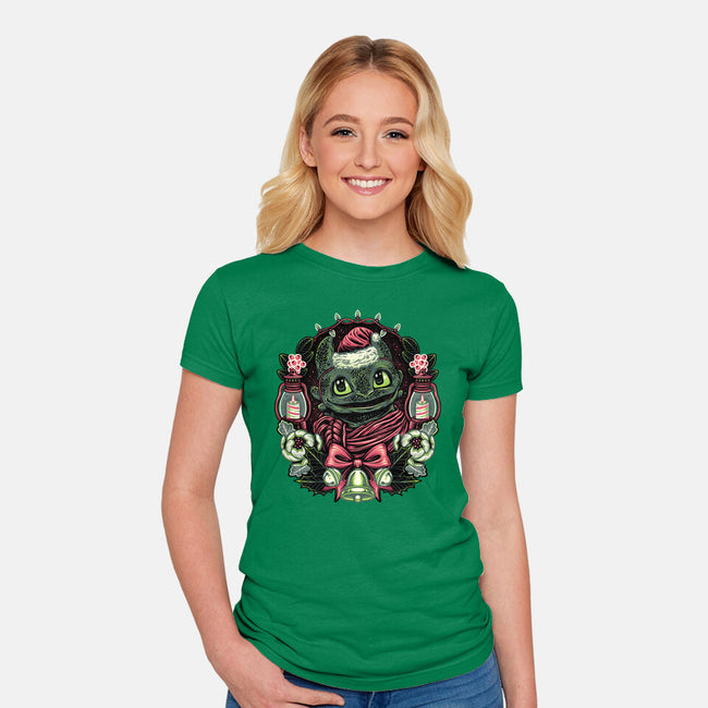 Christmas Dragon-Womens-Fitted-Tee-glitchygorilla