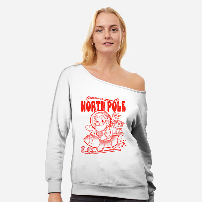 Greetings From The North Pole-Womens-Off Shoulder-Sweatshirt-palmstreet