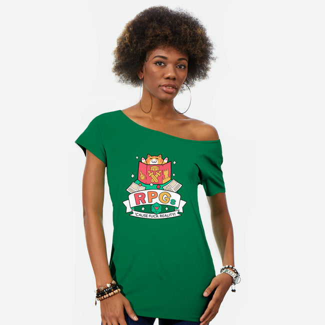 RPGs Cause Eff Reality-Womens-Off Shoulder-Tee-queenmob