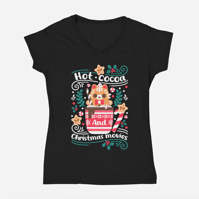 Hot Cocoa And Christmas Movies-Womens-V-Neck-Tee-NemiMakeit