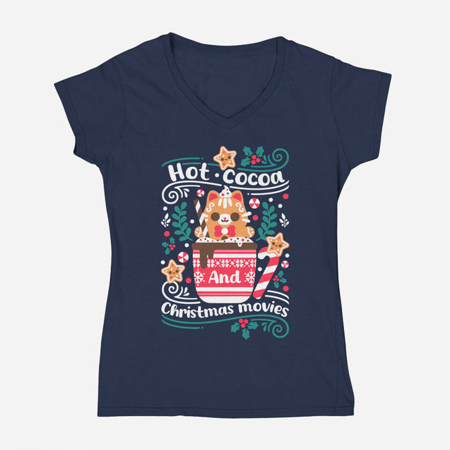 Hot Cocoa And Christmas Movies-Womens-V-Neck-Tee-NemiMakeit