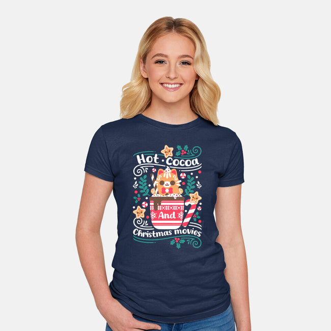 Hot Cocoa And Christmas Movies-Womens-Fitted-Tee-NemiMakeit