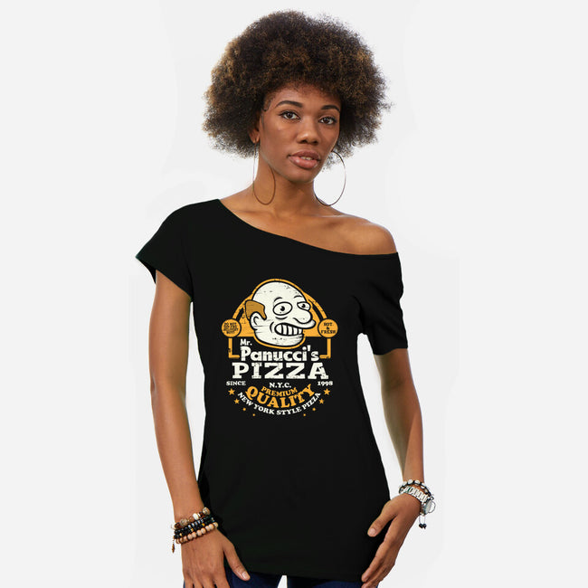 Mr. Panucci's Pizza-Womens-Off Shoulder-Tee-SuperEdu