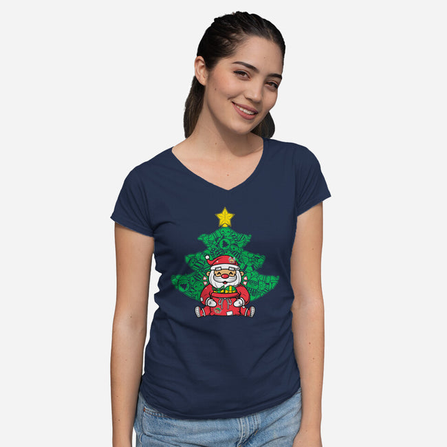 Doodle Claus-Womens-V-Neck-Tee-krisren28