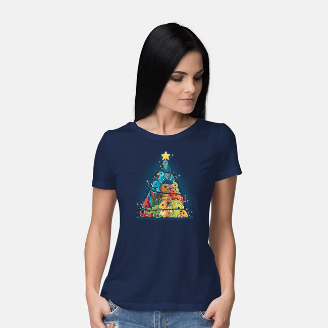 Christmas Tree Dinosaurs-Womens-Basic-Tee-Vallina84