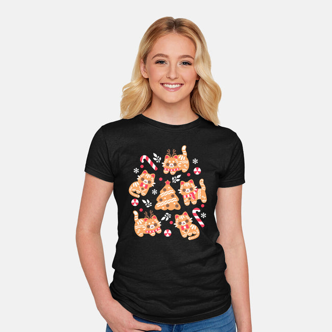 Gingerbread Cats-Womens-Fitted-Tee-NemiMakeit