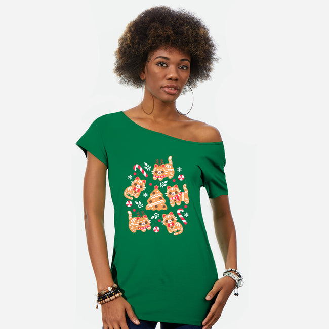 Gingerbread Cats-Womens-Off Shoulder-Tee-NemiMakeit