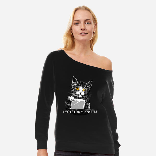 I Vote For Meowself-Womens-Off Shoulder-Sweatshirt-kharmazero