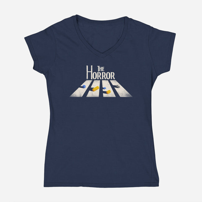 The Horror Crossing-Womens-V-Neck-Tee-rocketman_art