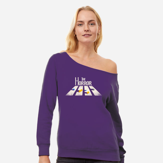 The Horror Crossing-Womens-Off Shoulder-Sweatshirt-rocketman_art