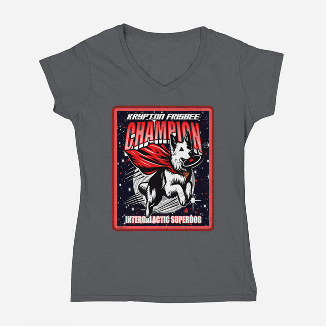 Krypton Frisbee Champ-Womens-V-Neck-Tee-palmstreet