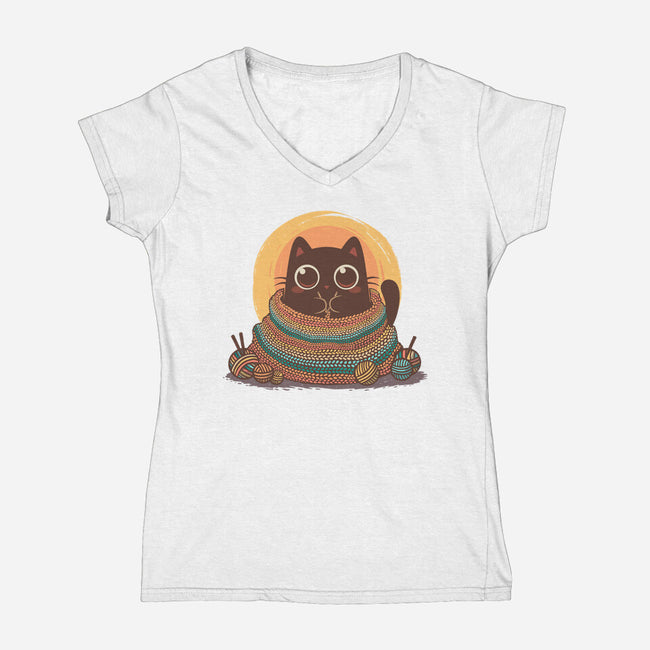 Knitty Kitty-Womens-V-Neck-Tee-erion_designs