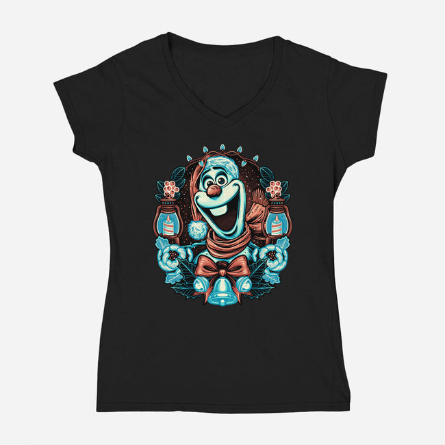 Christmas Snowman-Womens-V-Neck-Tee-glitchygorilla