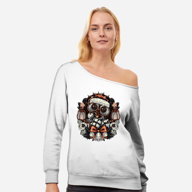 Christmas Robot-Womens-Off Shoulder-Sweatshirt-glitchygorilla