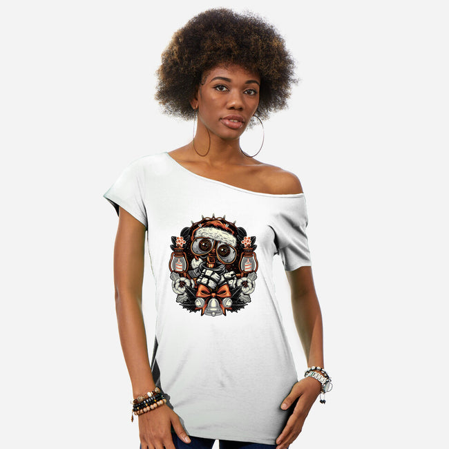 Christmas Robot-Womens-Off Shoulder-Tee-glitchygorilla