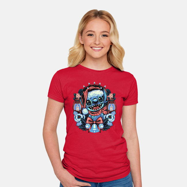 Christmas Alien-Womens-Fitted-Tee-glitchygorilla