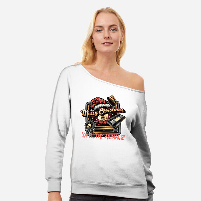 Christmas Animals-Womens-Off Shoulder-Sweatshirt-glitchygorilla