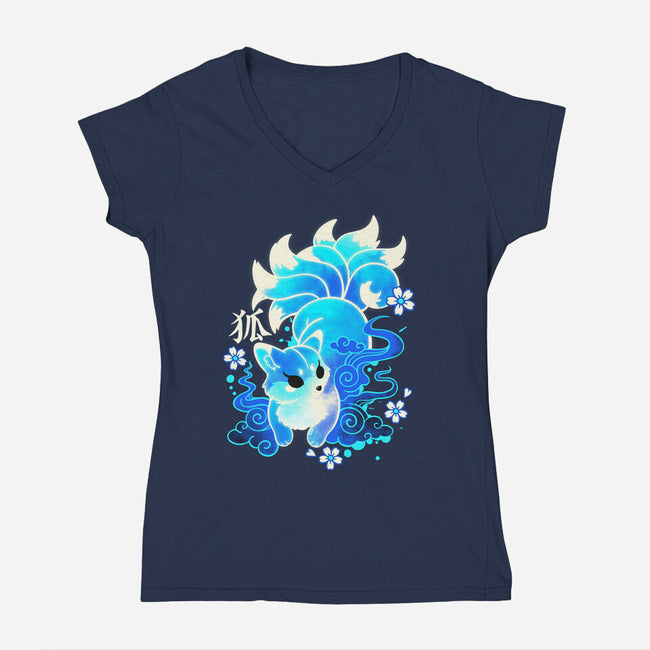 Ice Kawaii Kitsune-Womens-V-Neck-Tee-NemiMakeit