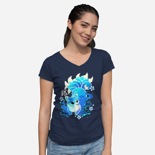 Ice Kawaii Kitsune-Womens-V-Neck-Tee-NemiMakeit