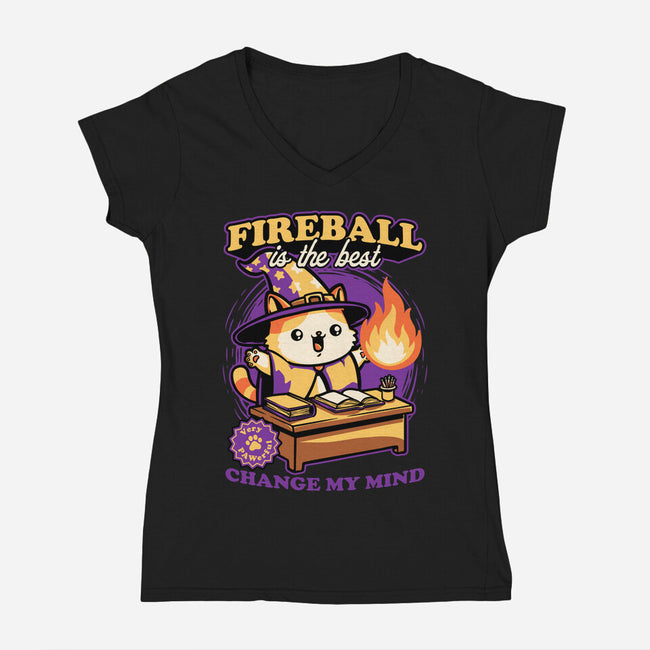 Wizard Cat Fireball-Womens-V-Neck-Tee-Studio Mootant