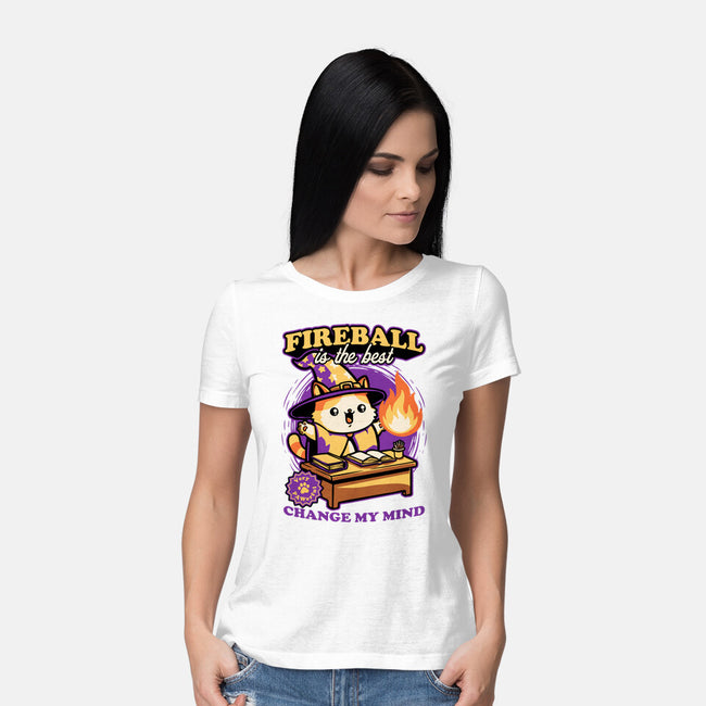 Wizard Cat Fireball-Womens-Basic-Tee-Studio Mootant