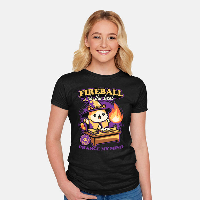 Wizard Cat Fireball-Womens-Fitted-Tee-Studio Mootant