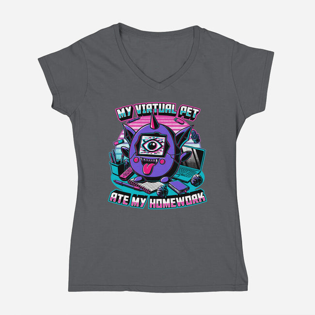 Digital Pet Homework-Womens-V-Neck-Tee-Studio Mootant