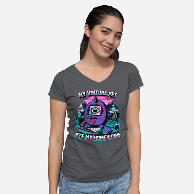 Digital Pet Homework-Womens-V-Neck-Tee-Studio Mootant