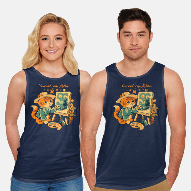 Impressionist Cat Sunflowers-Unisex-Basic-Tank-worlddominationforcats