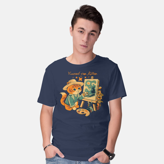 Impressionist Cat Sunflowers-Mens-Basic-Tee-worlddominationforcats