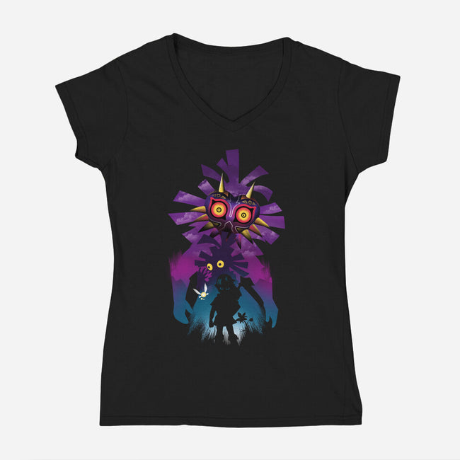 Hero Mask Landscape-Womens-V-Neck-Tee-dandingeroz