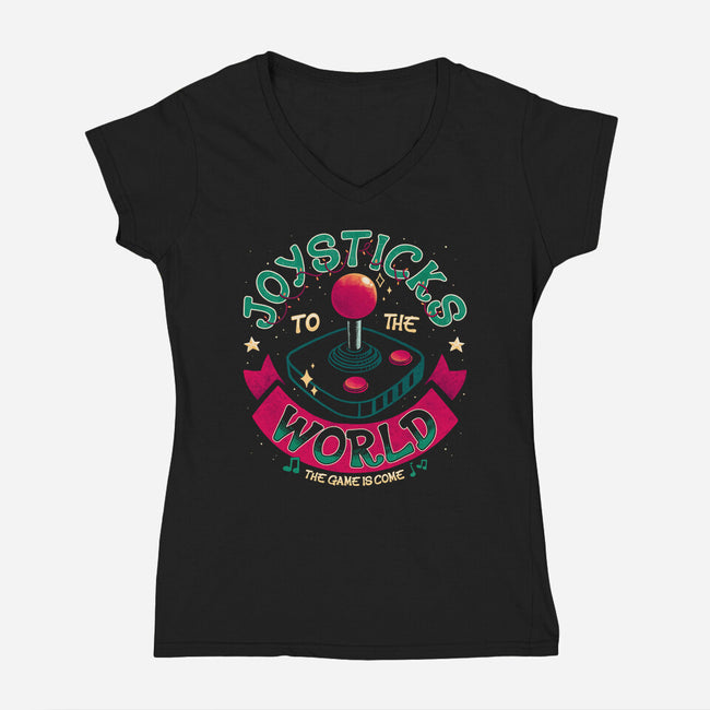 Joysticks To The World-Womens-V-Neck-Tee-teesgeex