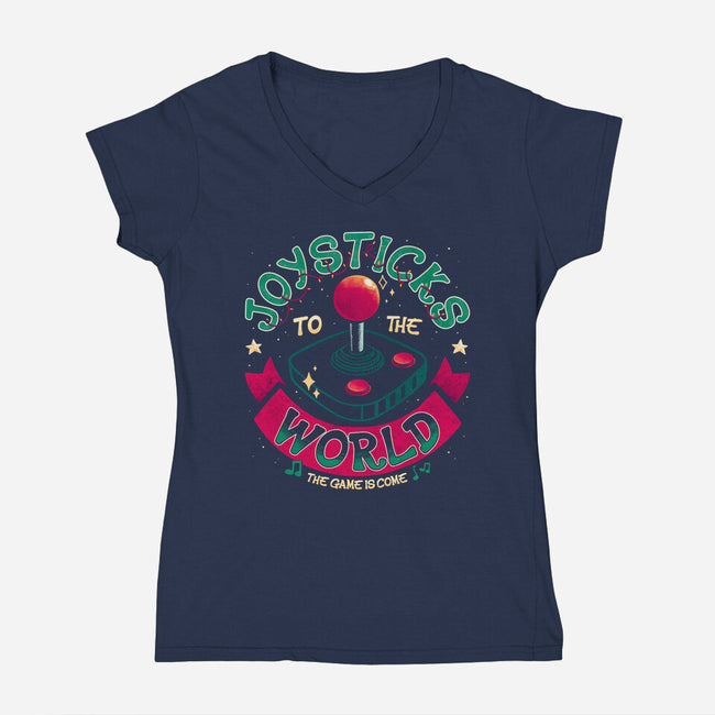 Joysticks To The World-Womens-V-Neck-Tee-teesgeex